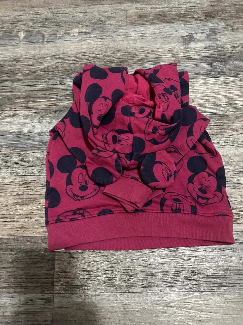 GAP Kids Burgundy Hoodie with Navy Mickey Mouse Print